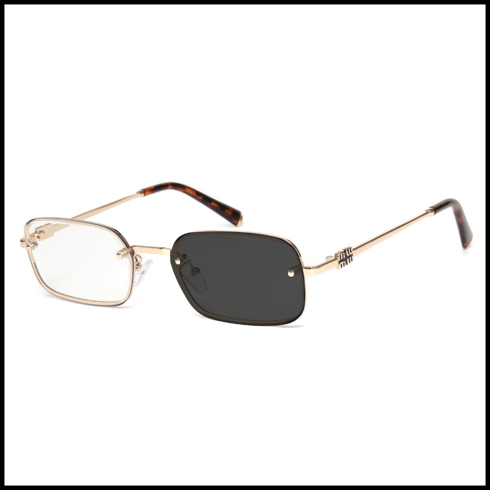 Retro Rectangle Sunglasses Y2k Chic Thin Metal Fr… - image 1